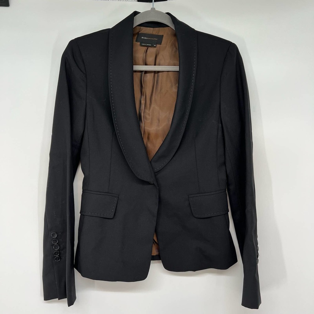 BCBG Max Azria Classic Blazer Women's Size XS Black Shawl Collar 1 Button Lined